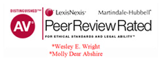 Wesley E. Wright and Molly Dear Abshire, Distinguished AV PeerReviewRated for ethical standards and legal ability by LexisNexis and Martindale-Hubbell